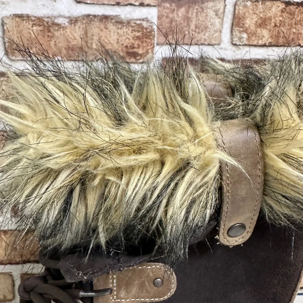 Sorel Joan of Arctic Waterproof Winter Boots Brown Suede Fur NL1540-248 Size 8